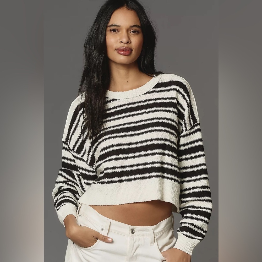 NWT! Anthropologie Pilcro Black & White Striped Pullover Sweater - Size XL 🎾